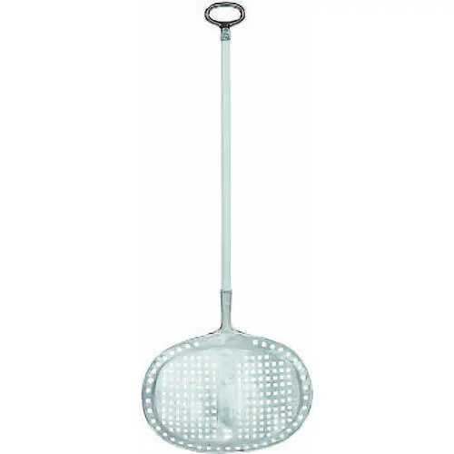 Bestseller Alu-Wurstheber, gelochte, ovale Ausführung mit Tülle, Kunststoffstiel und ovalem Aluminium-Handgriff L 270 x B 190 mm, Stiellänge 600 mm